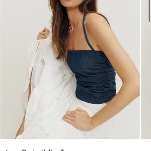 Reformation Dark Blue Ruched Tank Top